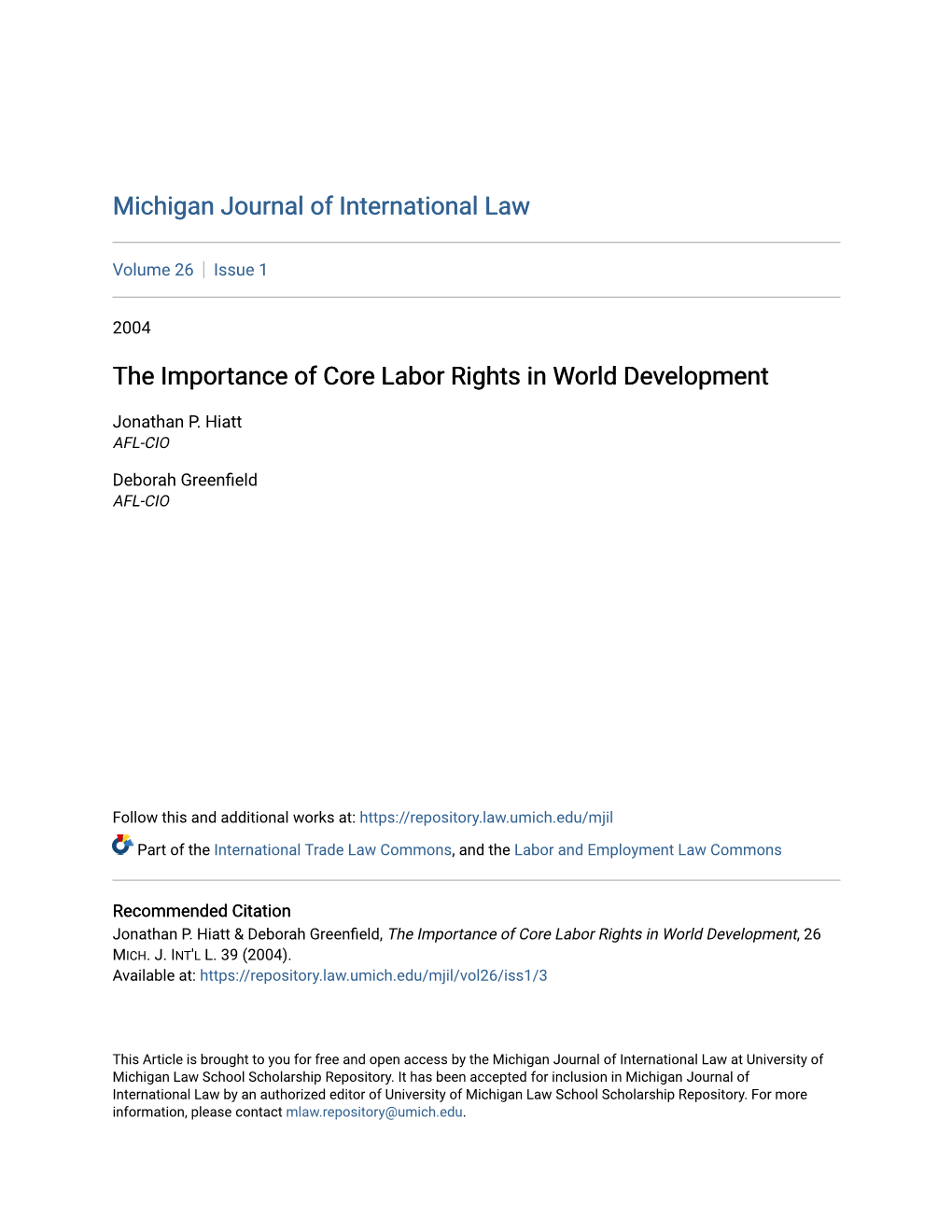 The Importance of Core Labor Rights in World Development