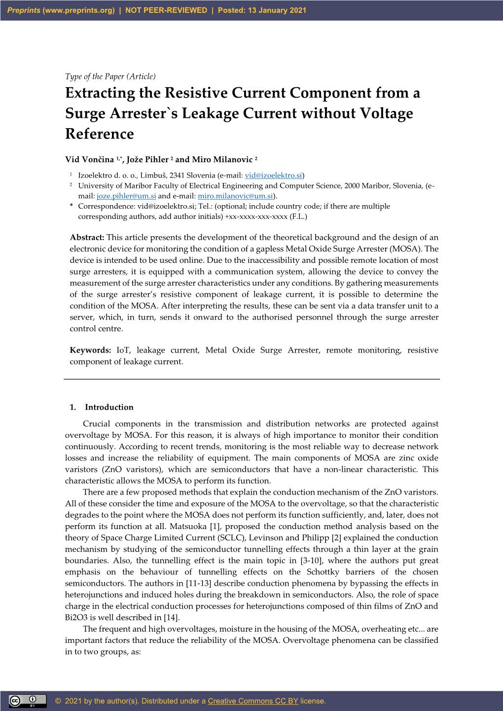 Extracting the Resistive Current Component from a Surge Arrester`S Leakage Current Without Voltage Reference