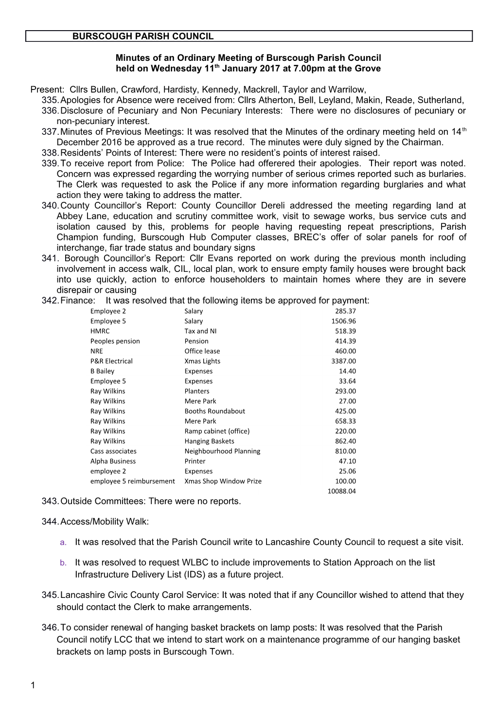 Minutes of an Ordinary Meeting of Burscough Parish Council