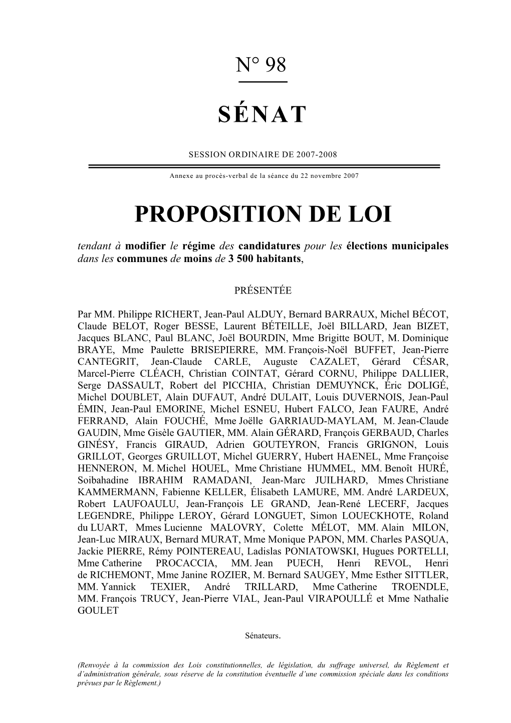 Sénat Proposition De