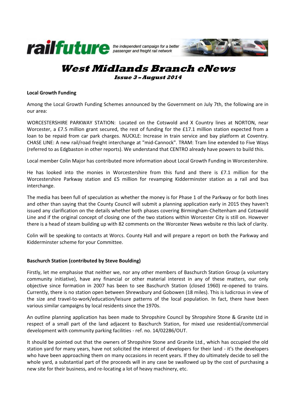 West Midlands Branch Enews Issue 3 – August 2014