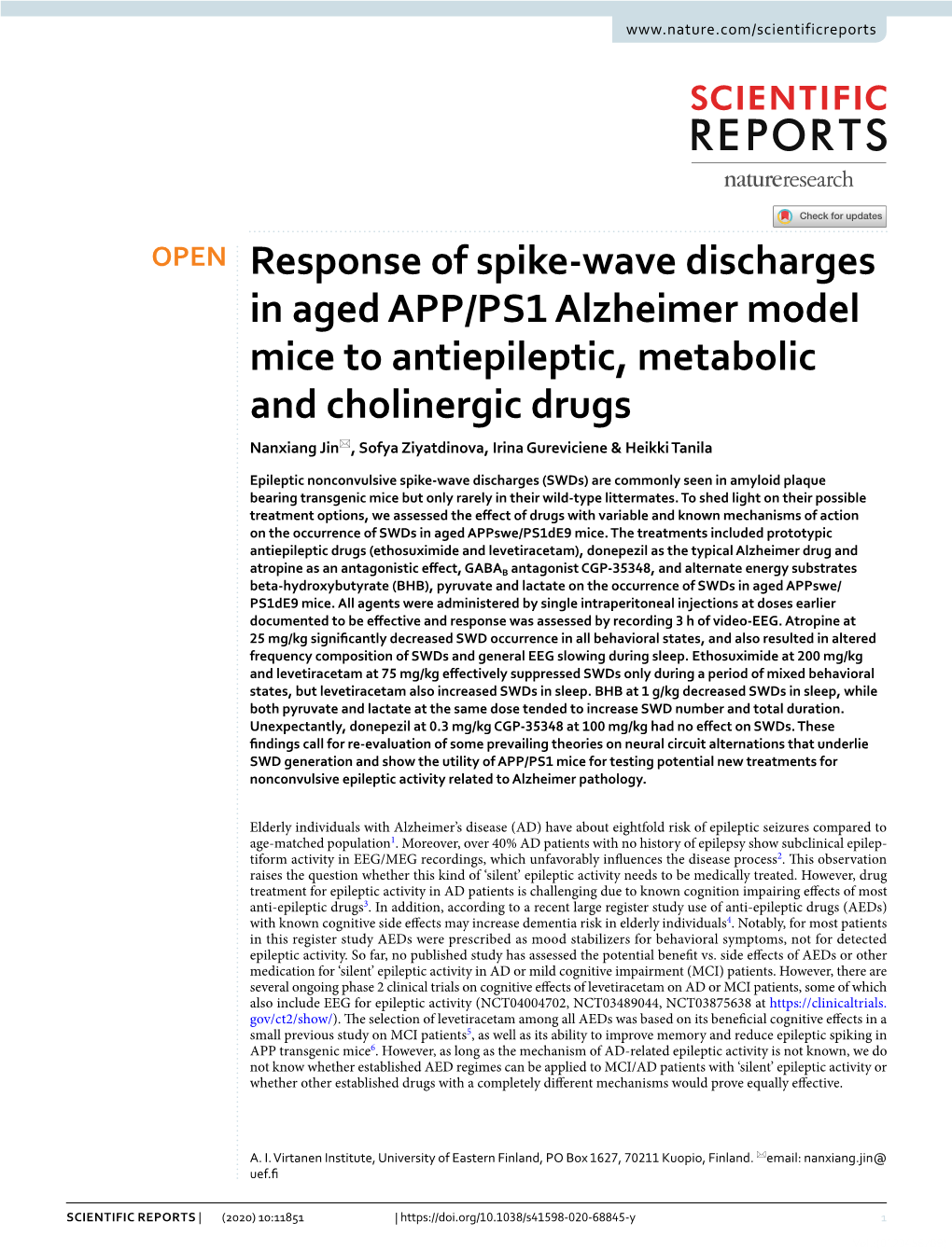 Response of Spike-Wave Discharges in Aged APP/PS1 Alzheimer Model