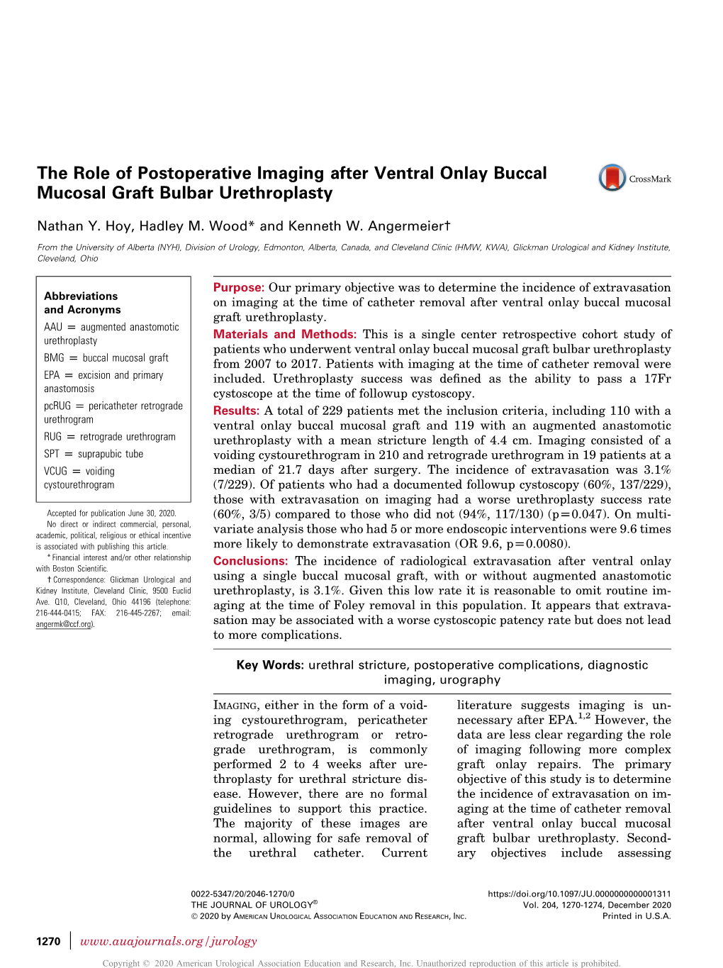 The Role of Postoperative Imaging After Ventral Onlay Buccal Mucosal Graft Bulbar Urethroplasty