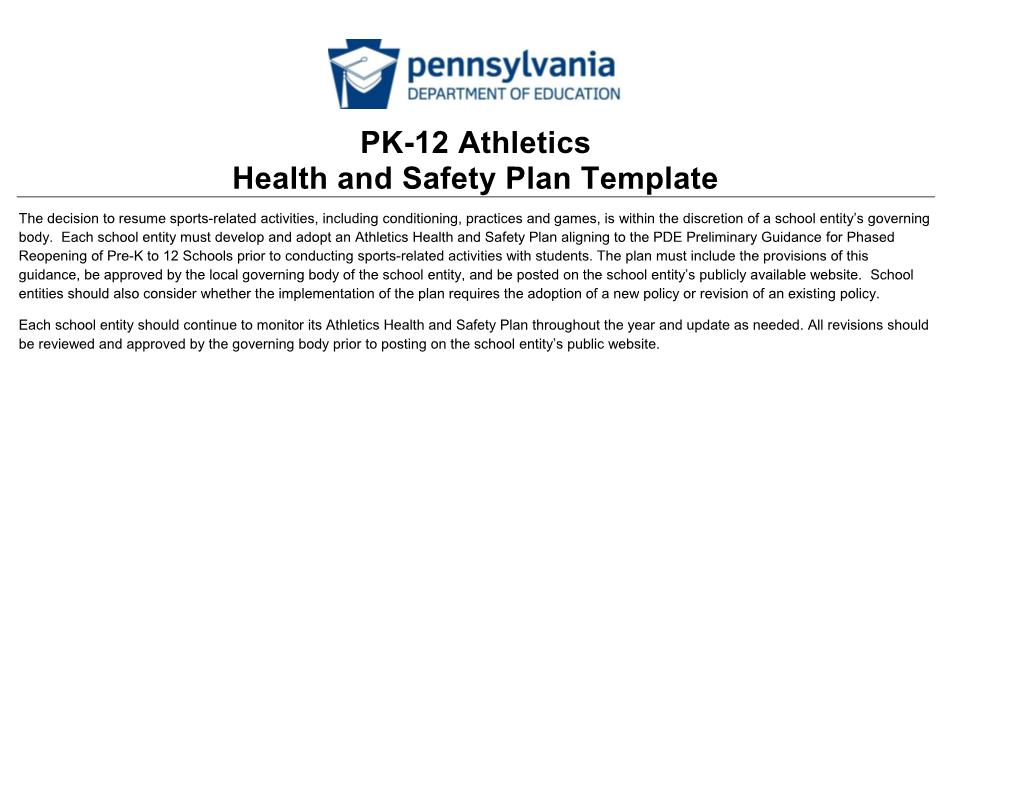 PK-12 Athletics Health and Safety Plan Template