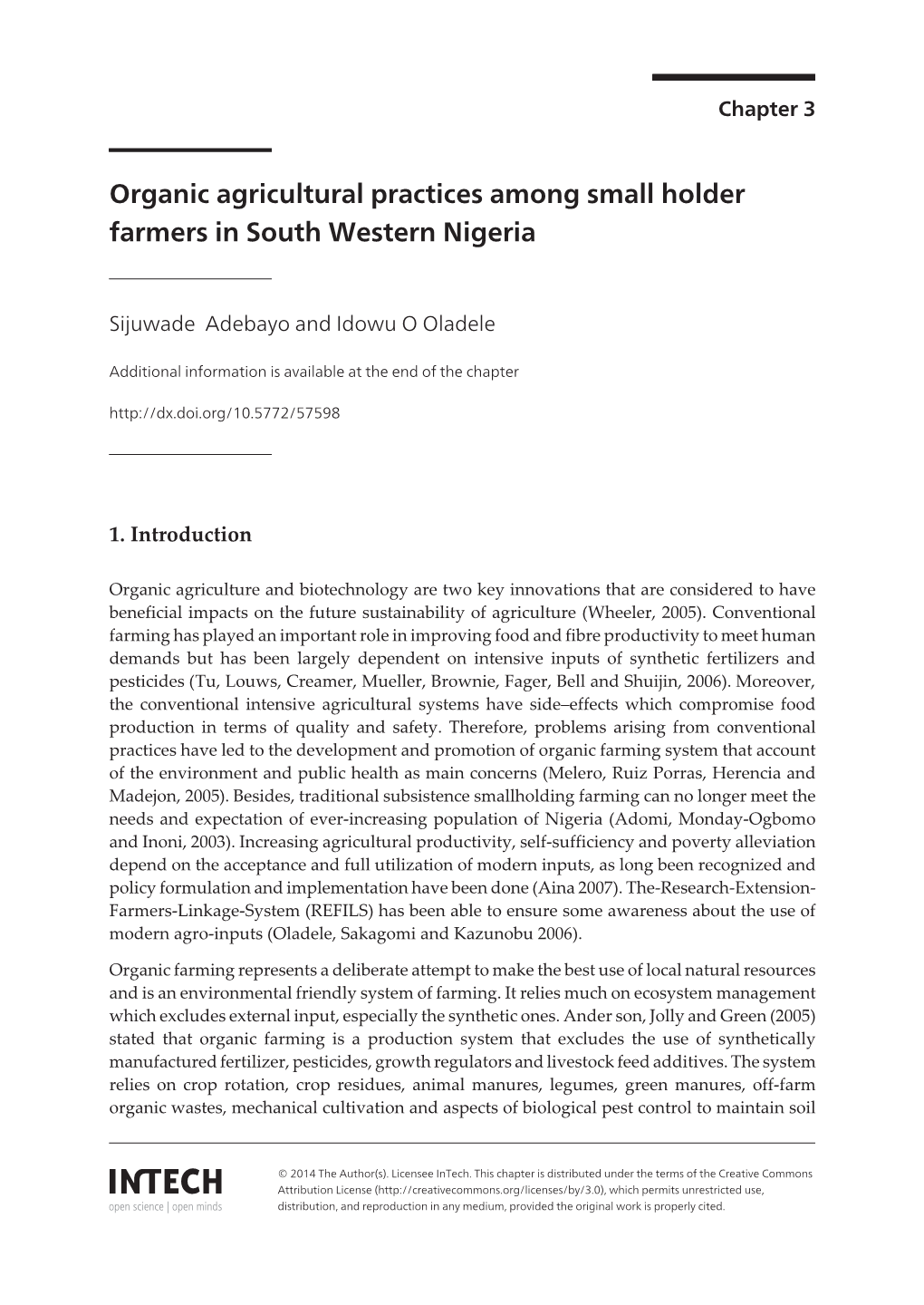 Organic Agricultural Practices Among Small Holder Farmers in South Western Nigeria