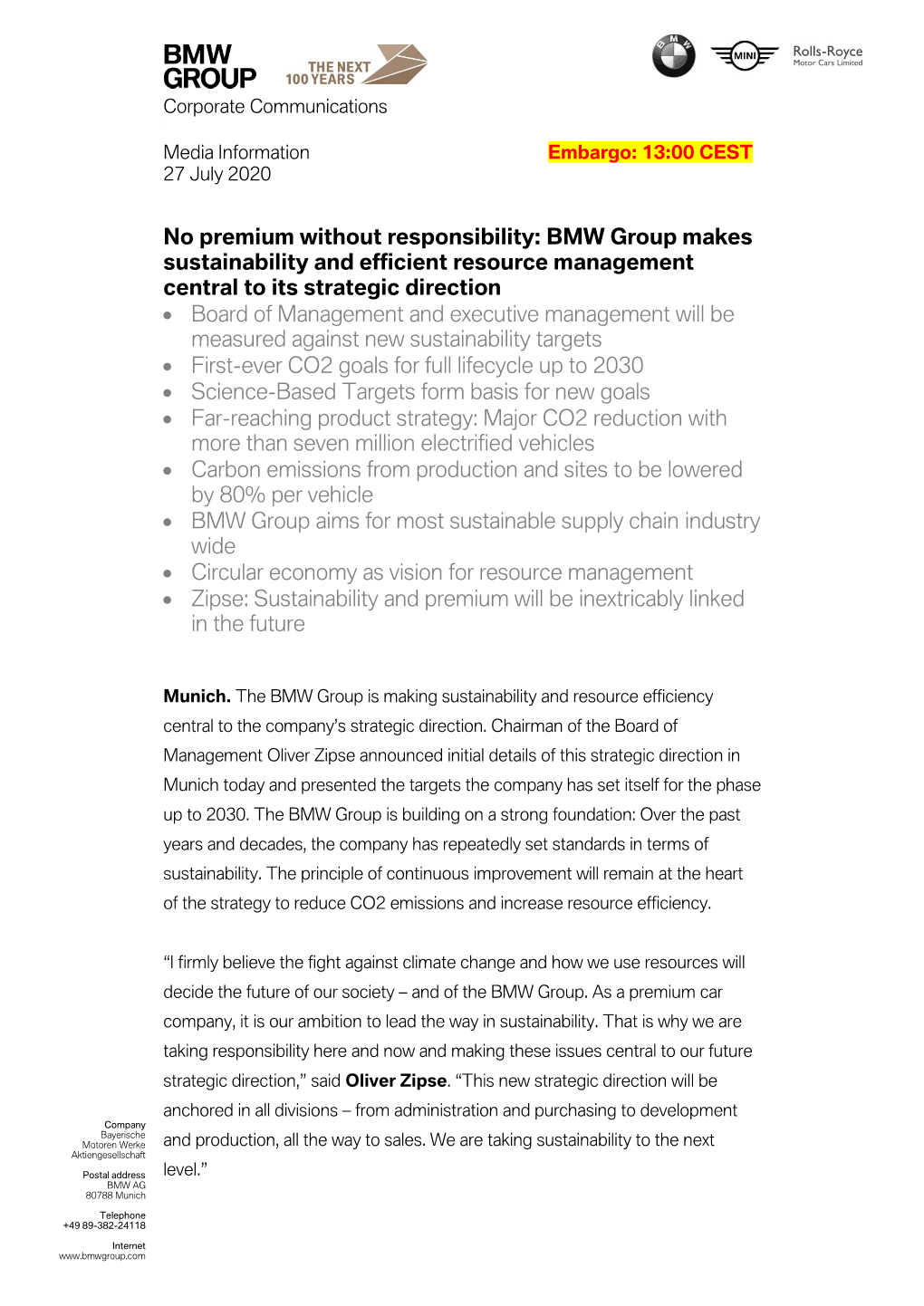 BMW Group Makes Sustainability and Efficient Resource Management