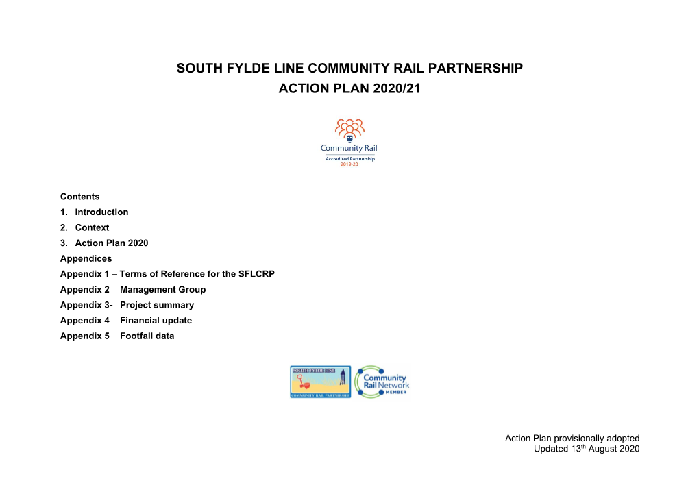 South Fylde Line Community Rail Partnership Action Plan 2020/21