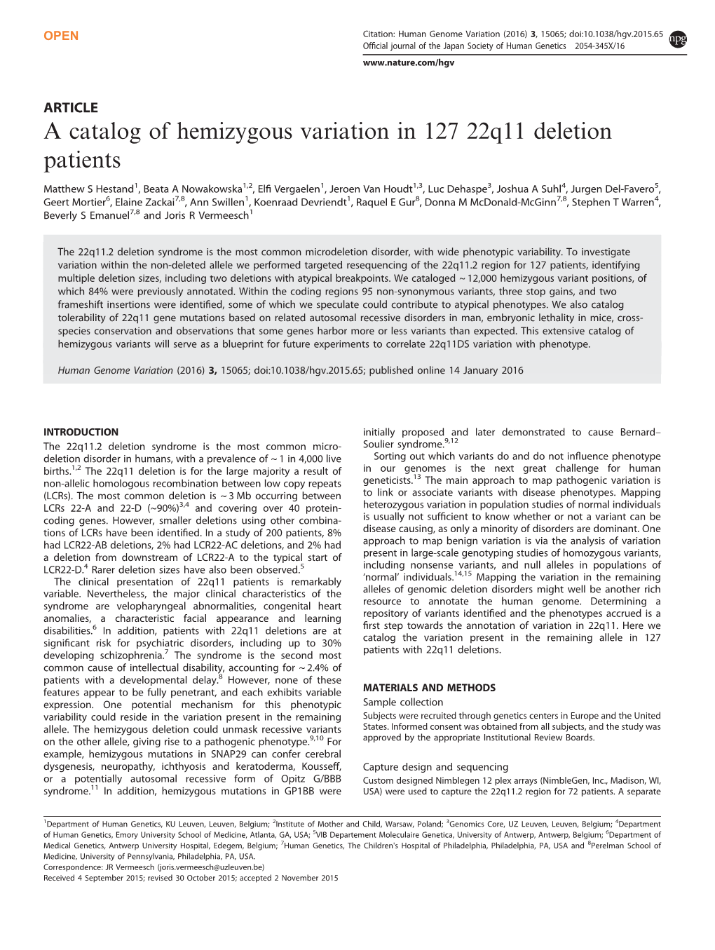 A Catalog of Hemizygous Variation in 127 22Q11 Deletion Patients