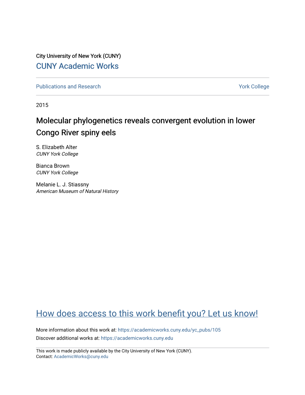 Molecular Phylogenetics Reveals Convergent Evolution in Lower Congo River Spiny Eels