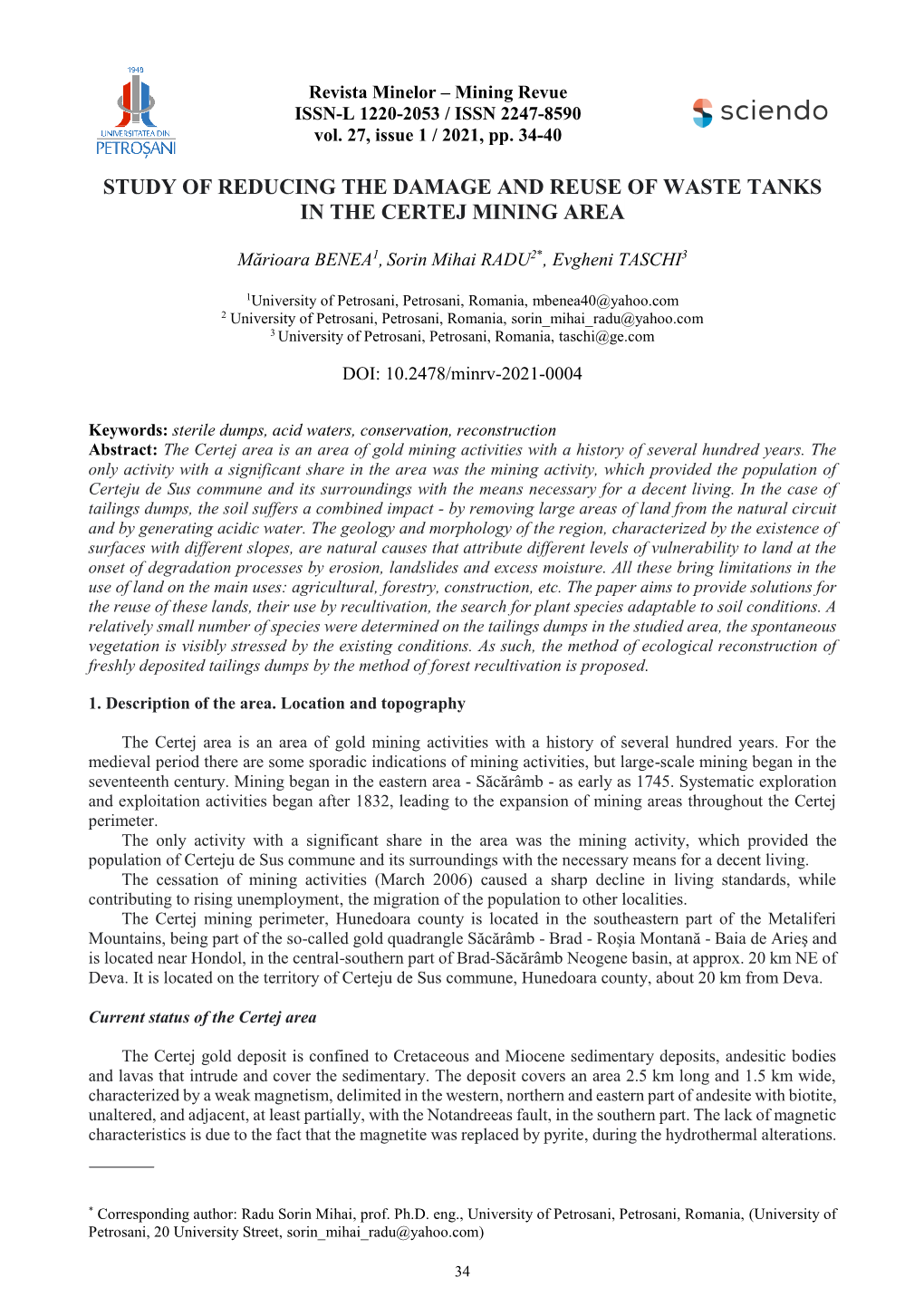 Study of Reducing the Damage and Reuse of Waste Tanks in the Certej Mining Area