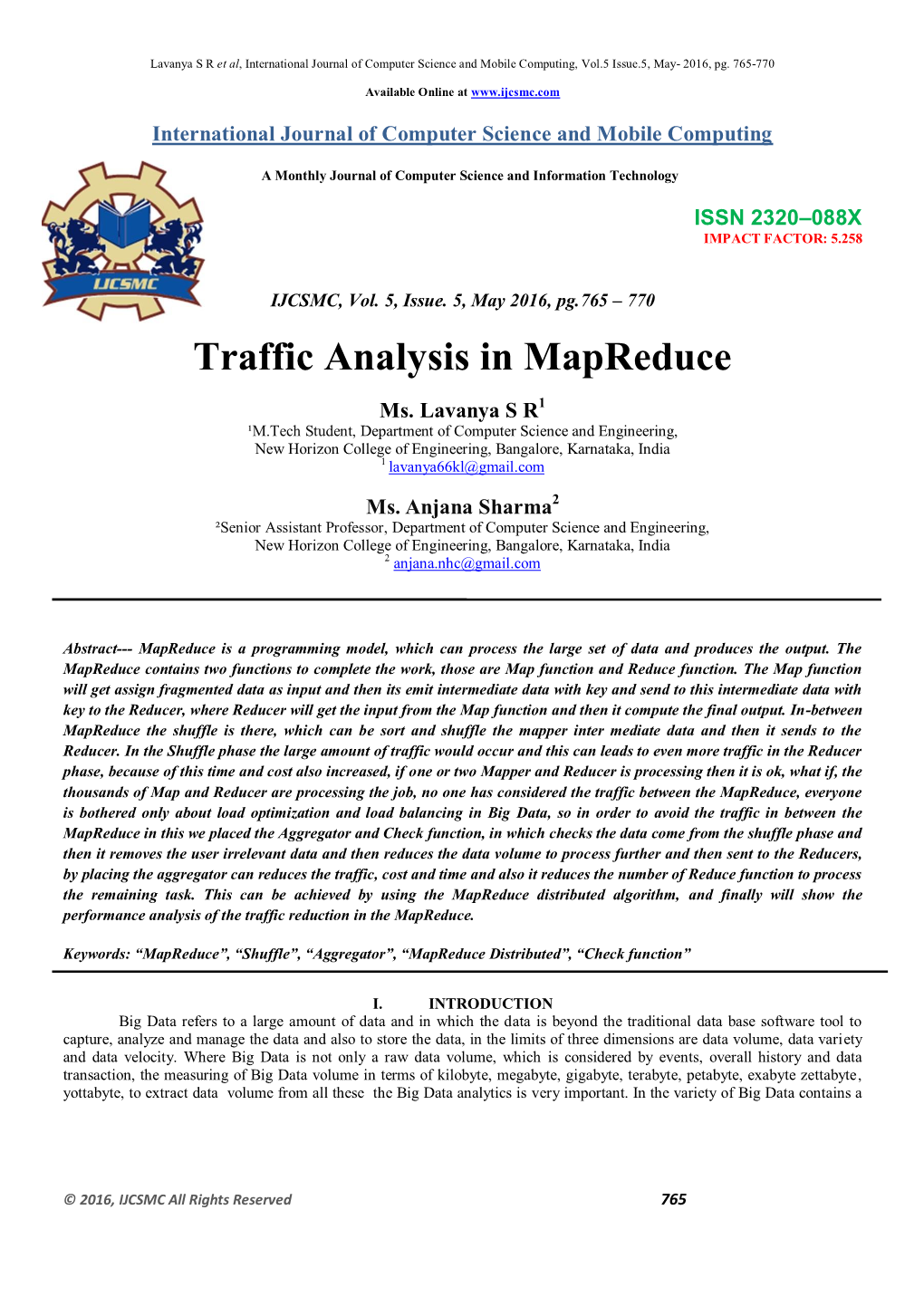 Traffic Analysis in Mapreduce