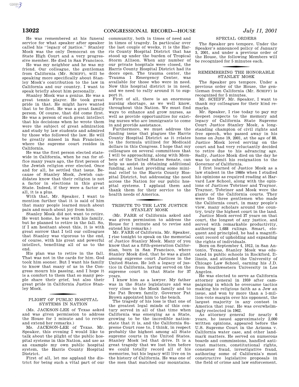 CONGRESSIONAL RECORD—HOUSE July 11, 2001