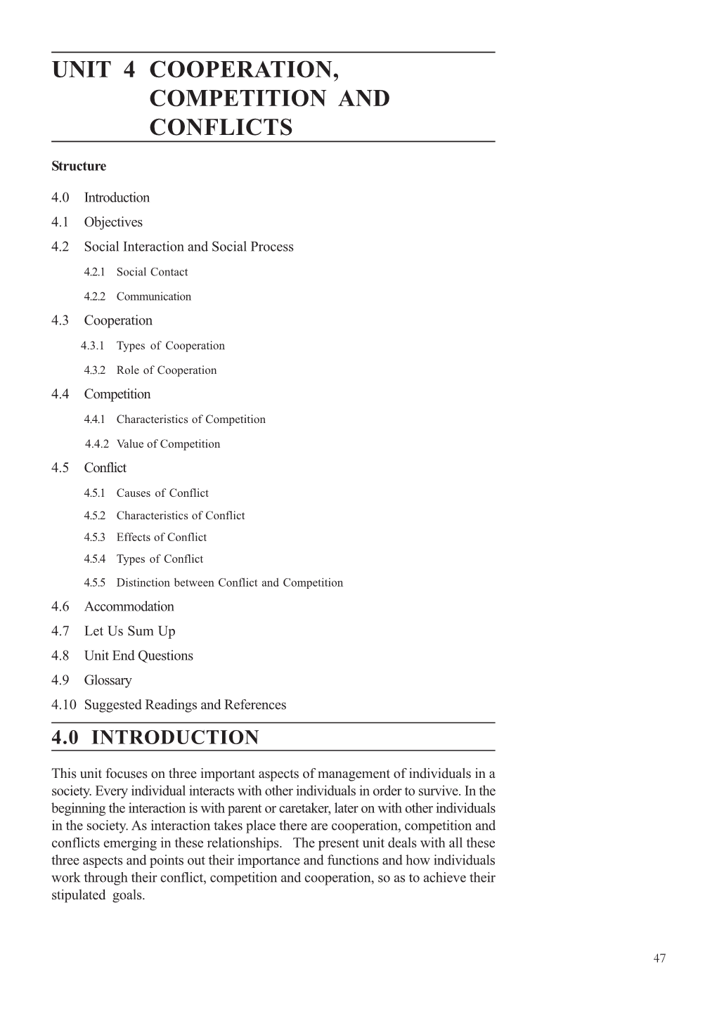 Unit 4 Cooperation, Competition and Conflicts