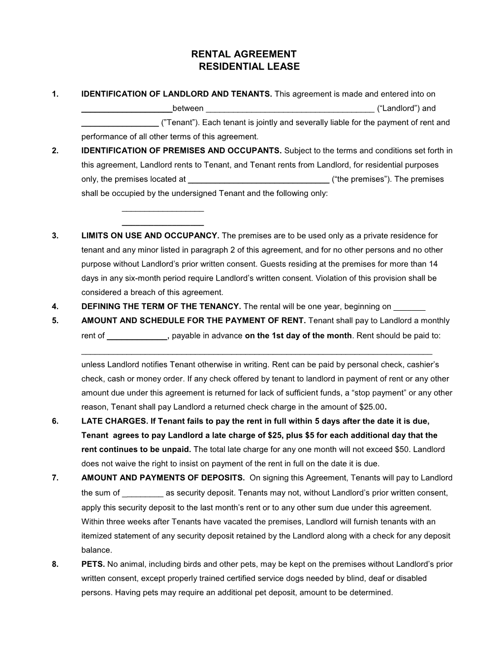 Rental Agreement Residential Lease