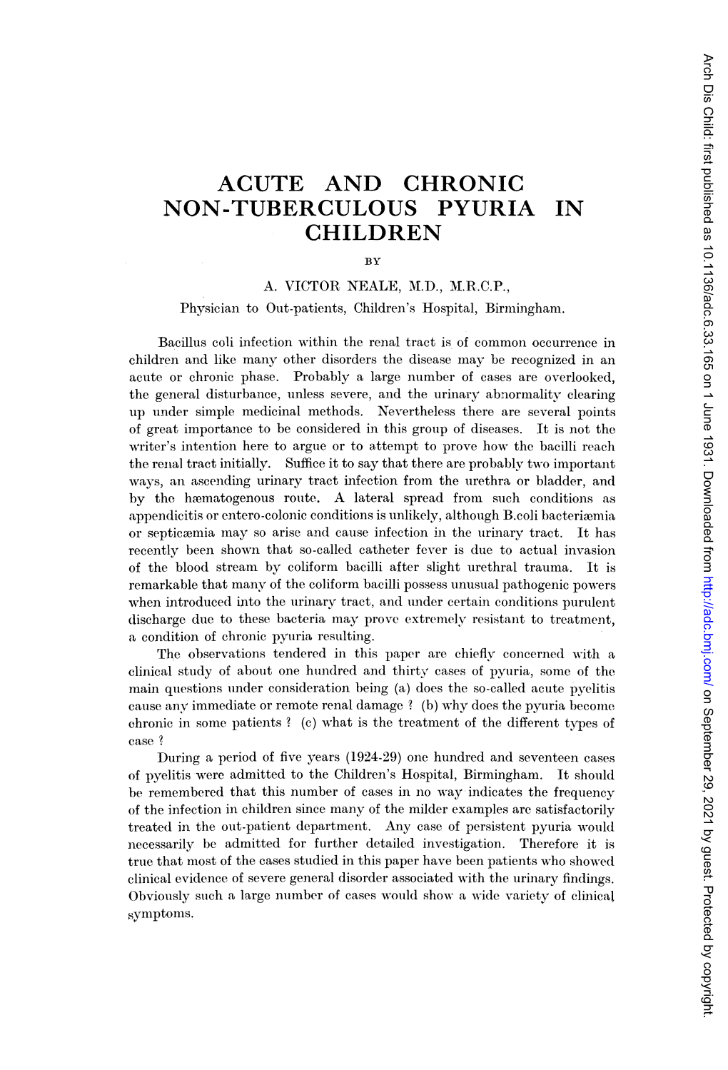 Acute and Chronic Non-Tuberculous Pyuria in Children by A