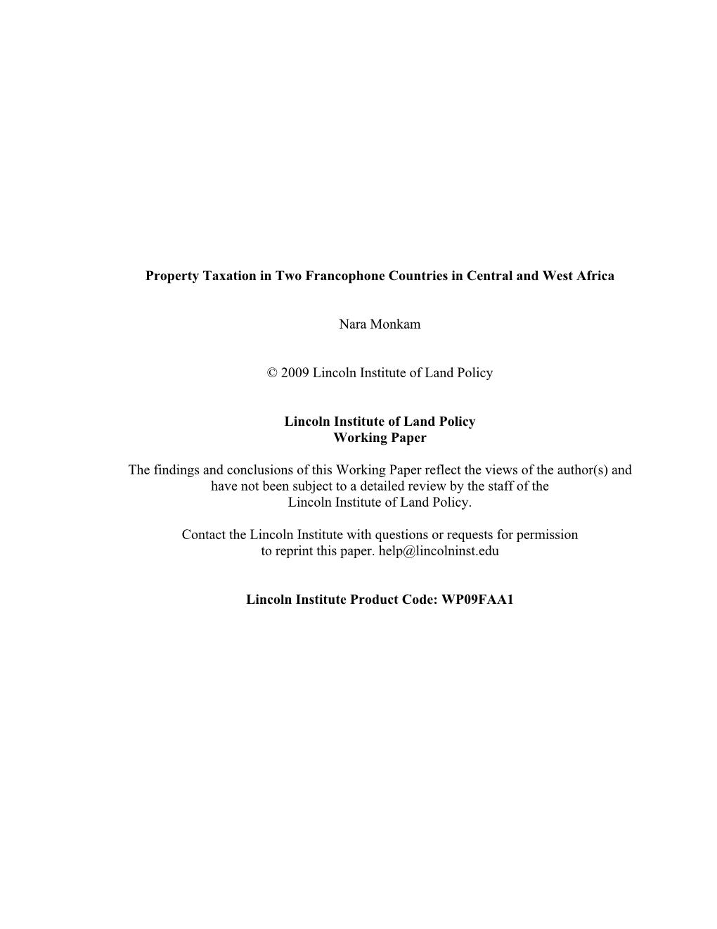 Property Taxation in Two Francophone Countries in Central and West Africa