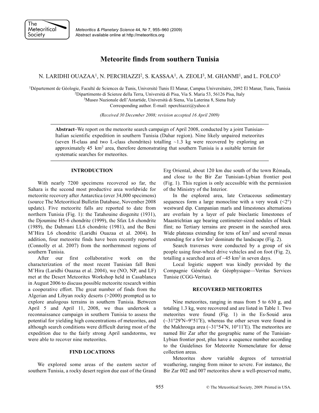 Meteorite Finds from Southern Tunisia