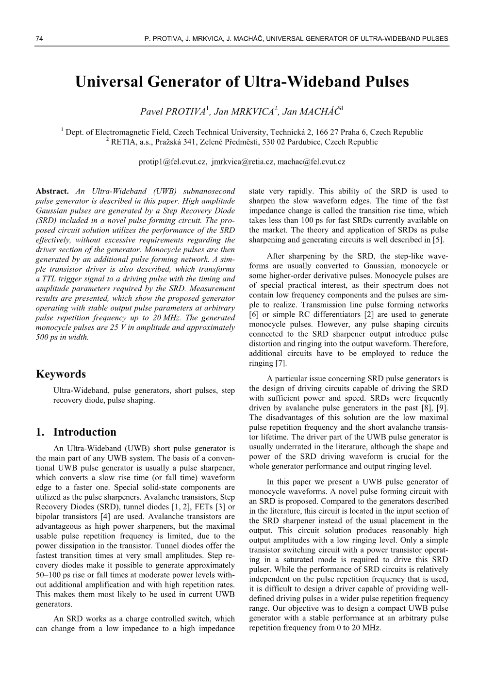 Universal Generator of Ultra-Wideband Pulses