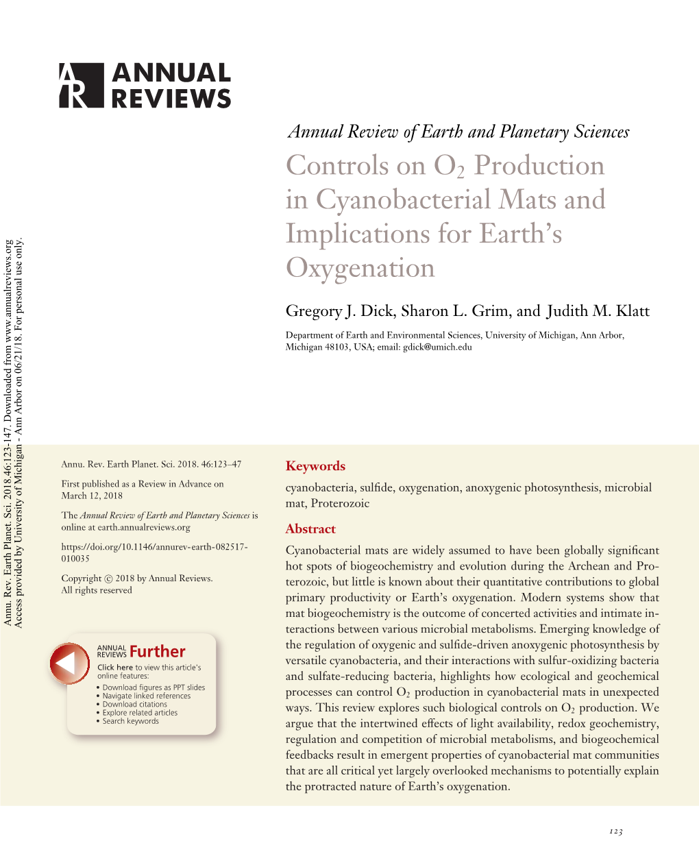 Controls on O2 Production in Cyanobacterial Mats and Implications for Earth's Oxygenation