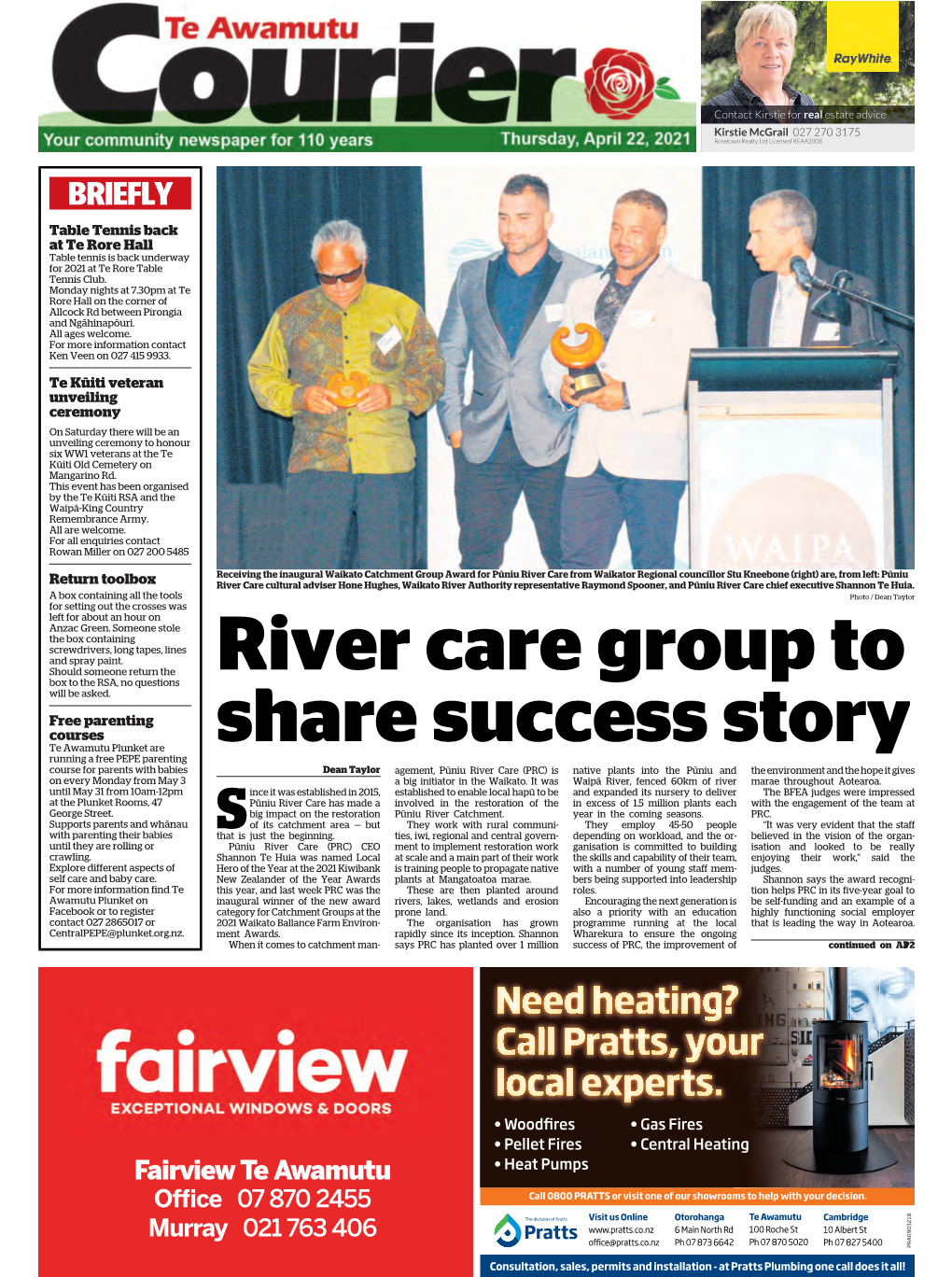 Te Awamutu Courier Thursday, April 22, 2021 COMMENT Arthur’S Circulated Free to 14,045 Homes in Busy Time Preparing Te Awamutu and Surrounding Districts