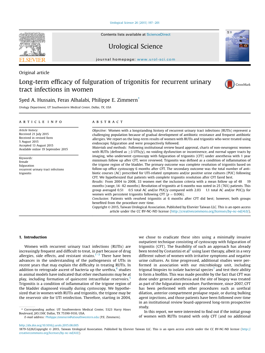 Long-Term Efficacy of Fulguration of Trigonitis for Recurrent Urinary Tract