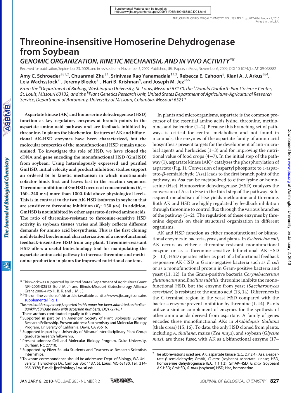 Threonine-Insensitive Homoserine Dehydrogenase from Soybean