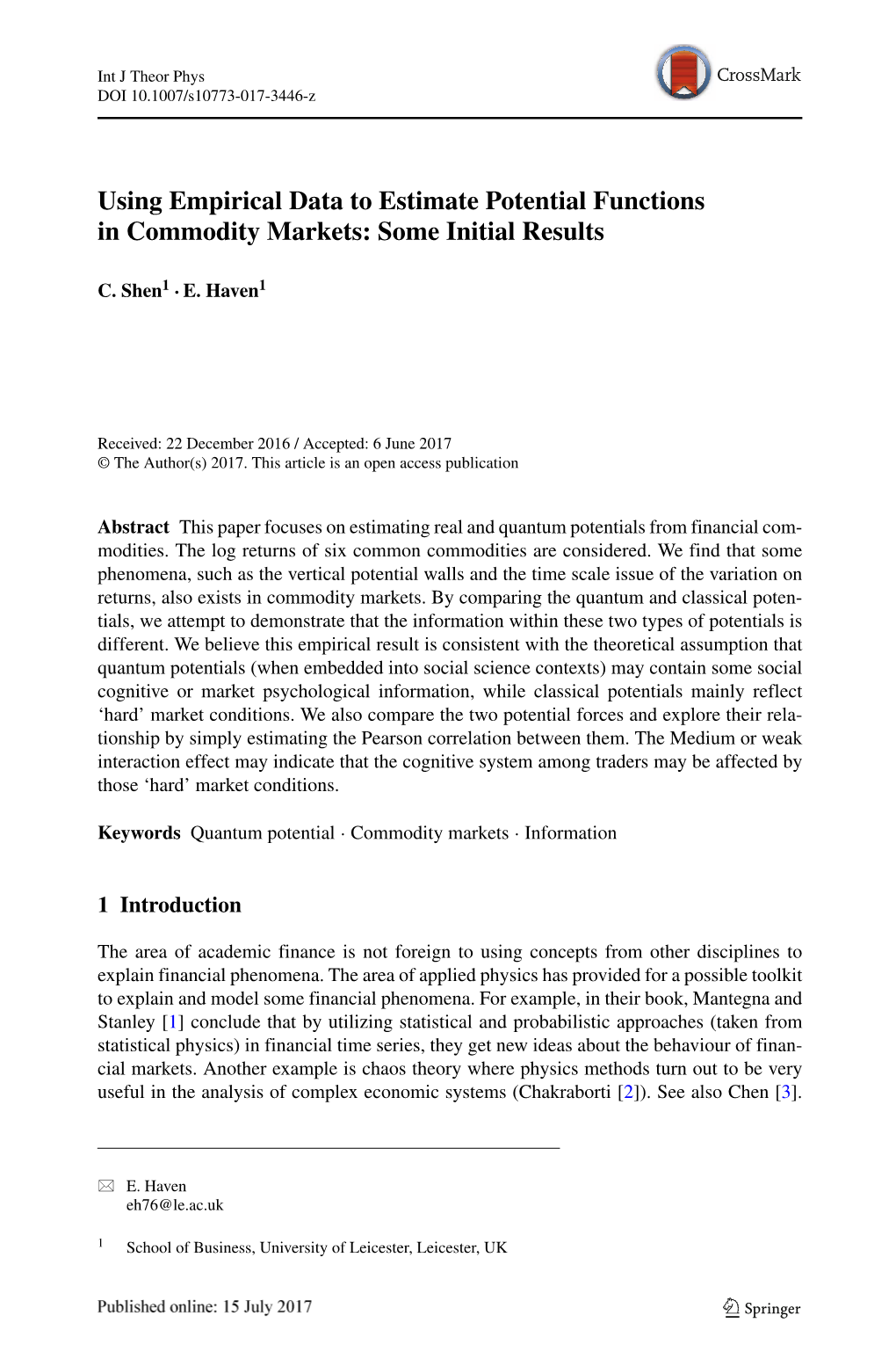 Using Empirical Data to Estimate Potential Functions in Commodity Markets: Some Initial Results