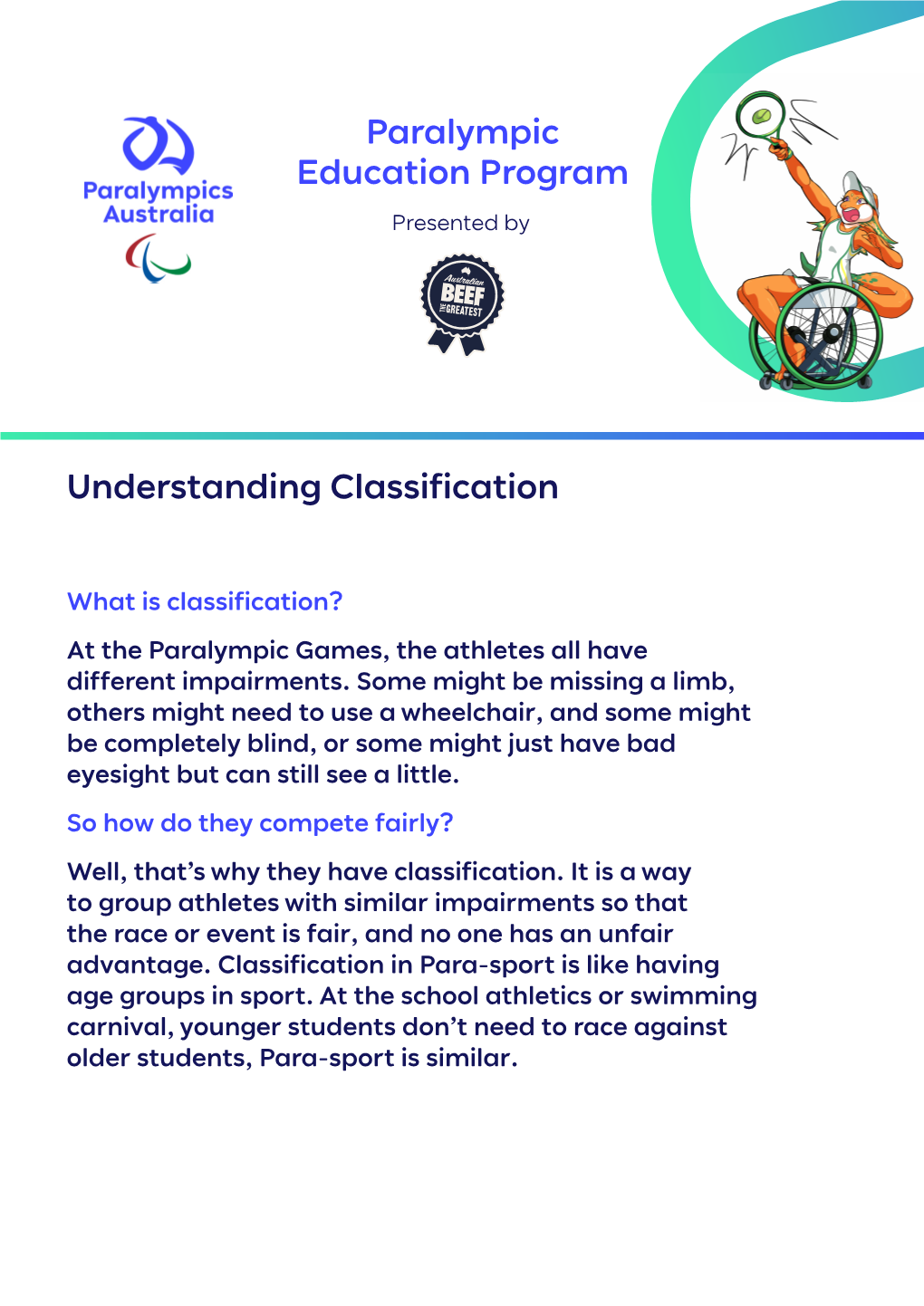 Understanding Classification Paralympic Education Program