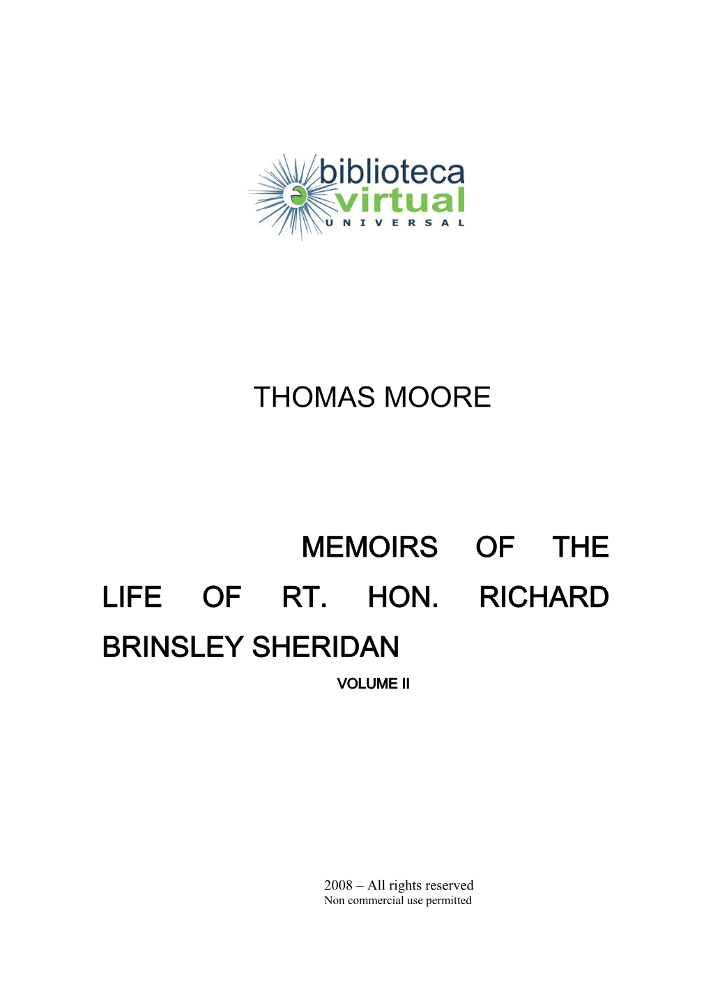 Thomas Moore Memoirs of the Life of Rt. Hon. Richard