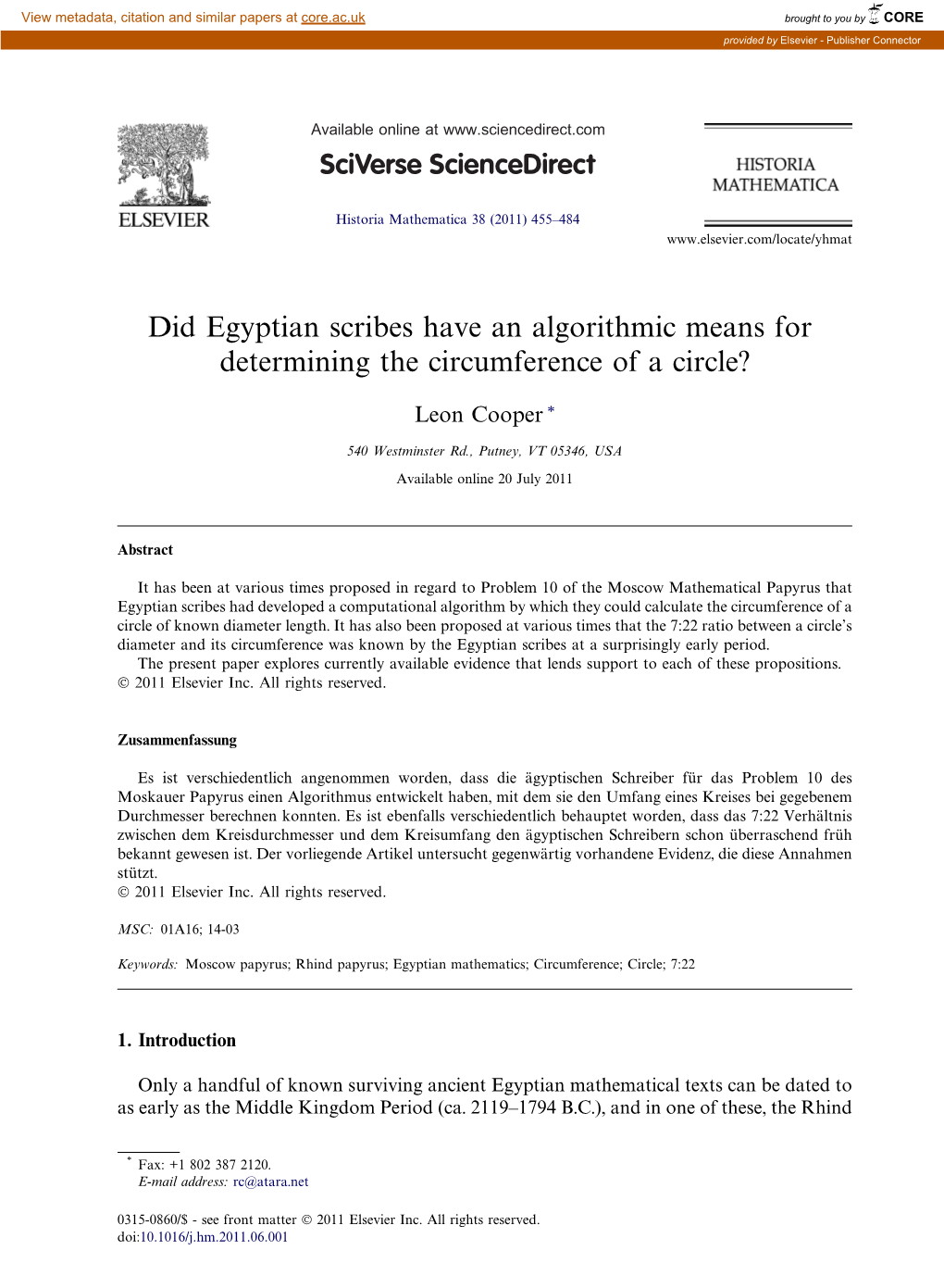 Did Egyptian Scribes Have an Algorithmic Means for Determining the Circumference of a Circle?