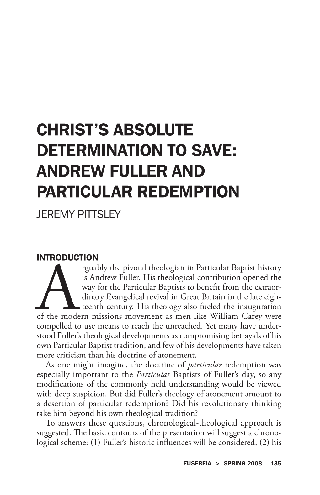 Andrew Fuller and Particular Redemption Jeremy Pittsley