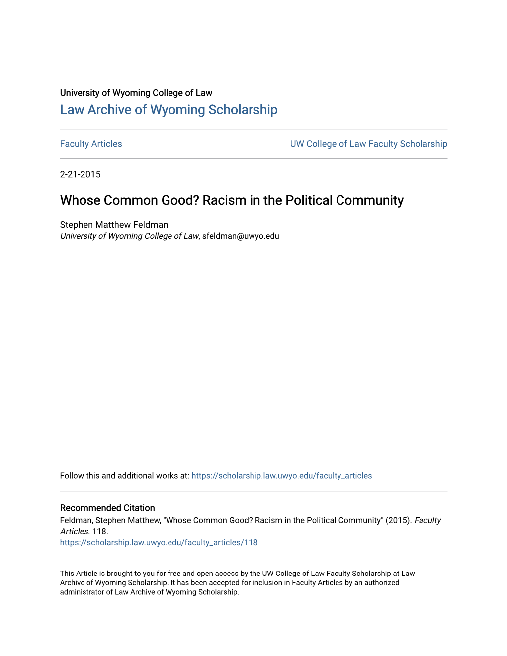 Whose Common Good? Racism in the Political Community