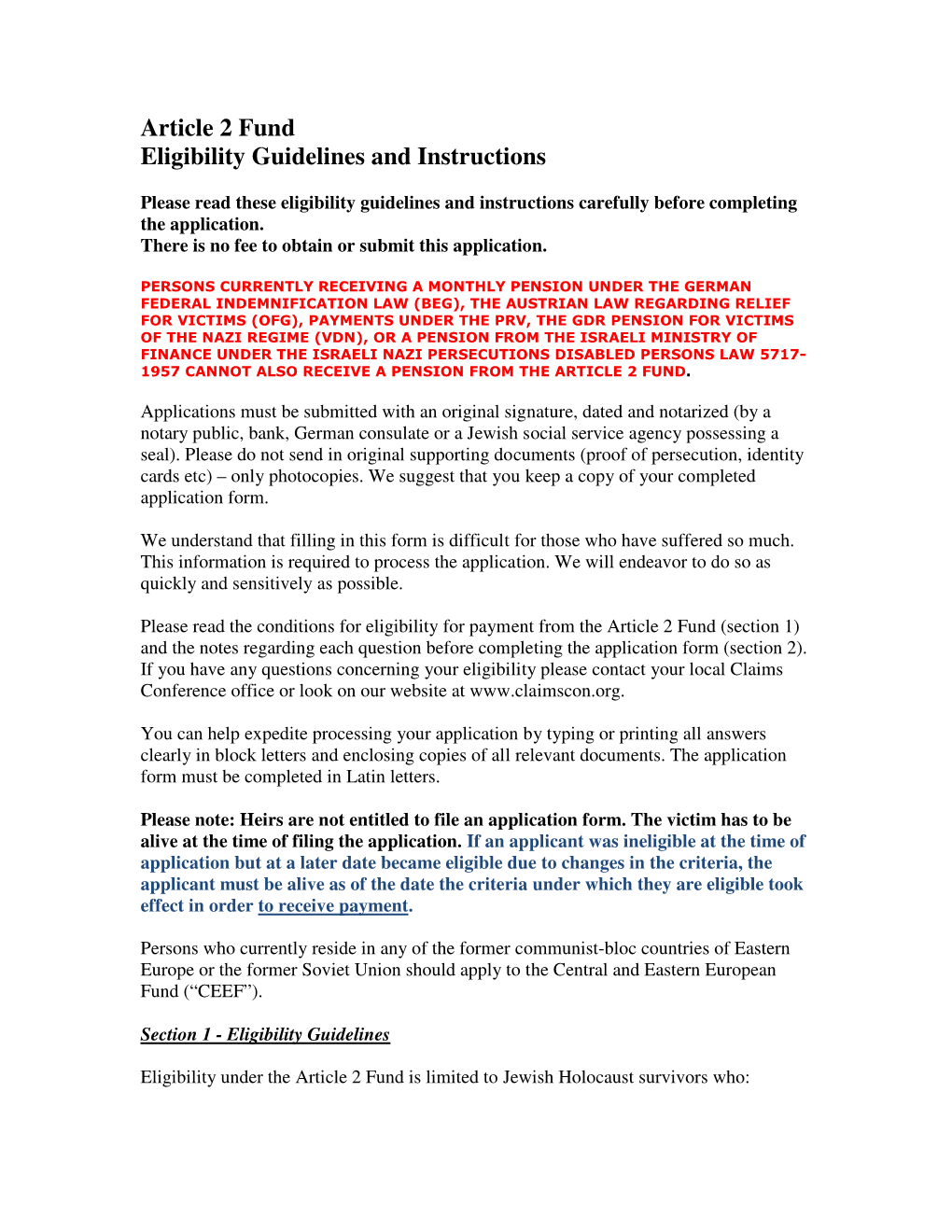 Article 2 Fund Eligibility Guidelines and Instructions