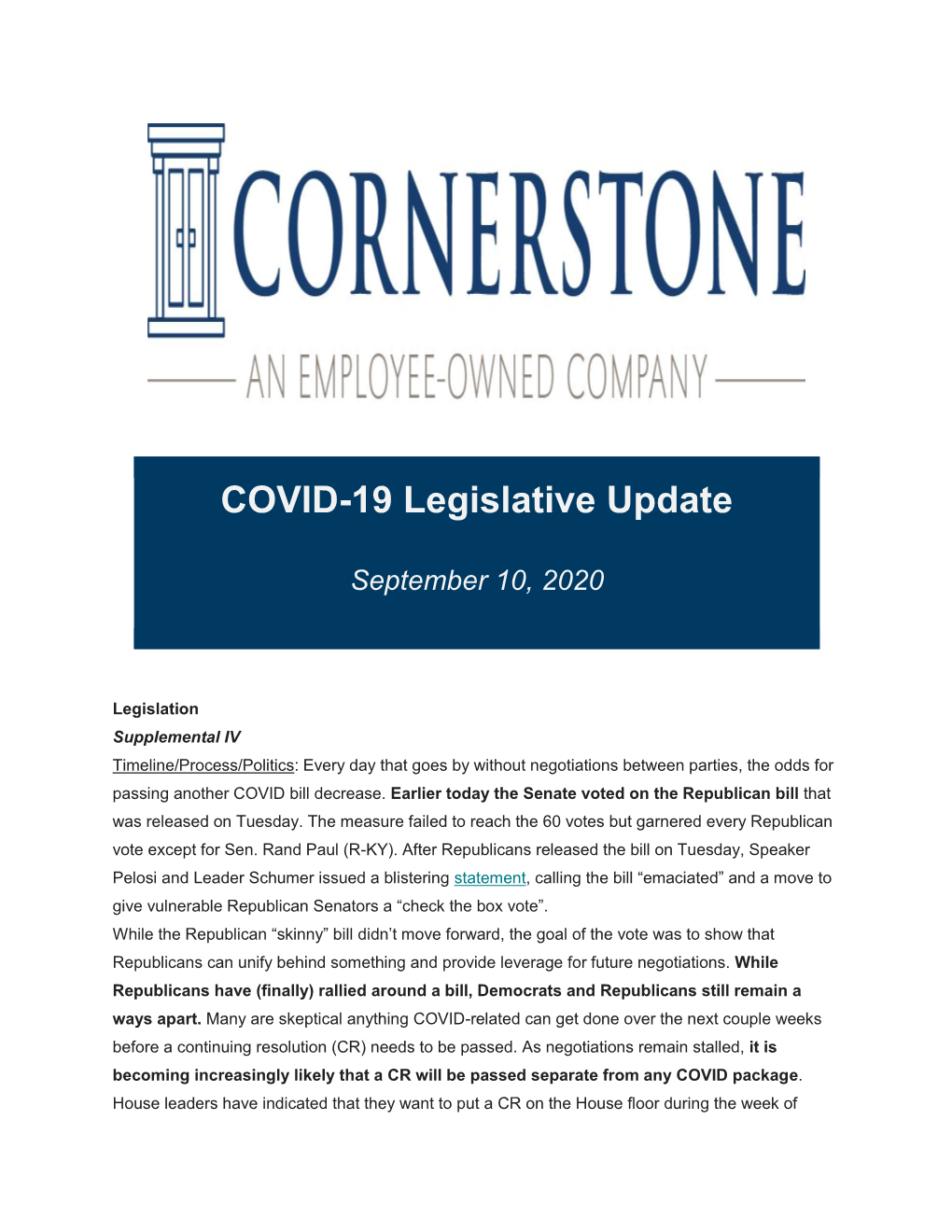 COVID-19 Legislative Update
