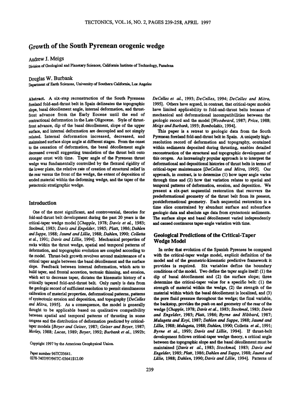 Growth of the South Pyrenean Orogenic Wedge 241