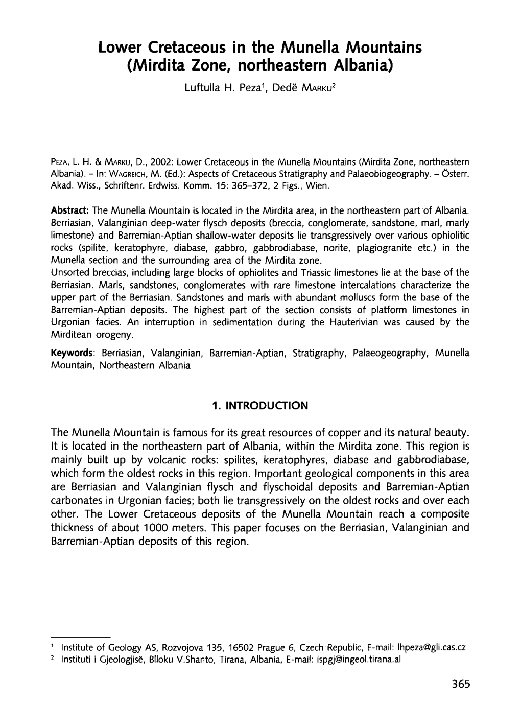 Lower Cretaceous in the Munella Mountains (Mirdita Zone, Northeastern Albania) Luftulla H