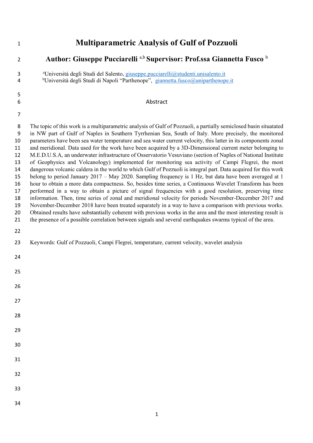 Multiparametric Analysis of Gulf of Pozzuoli