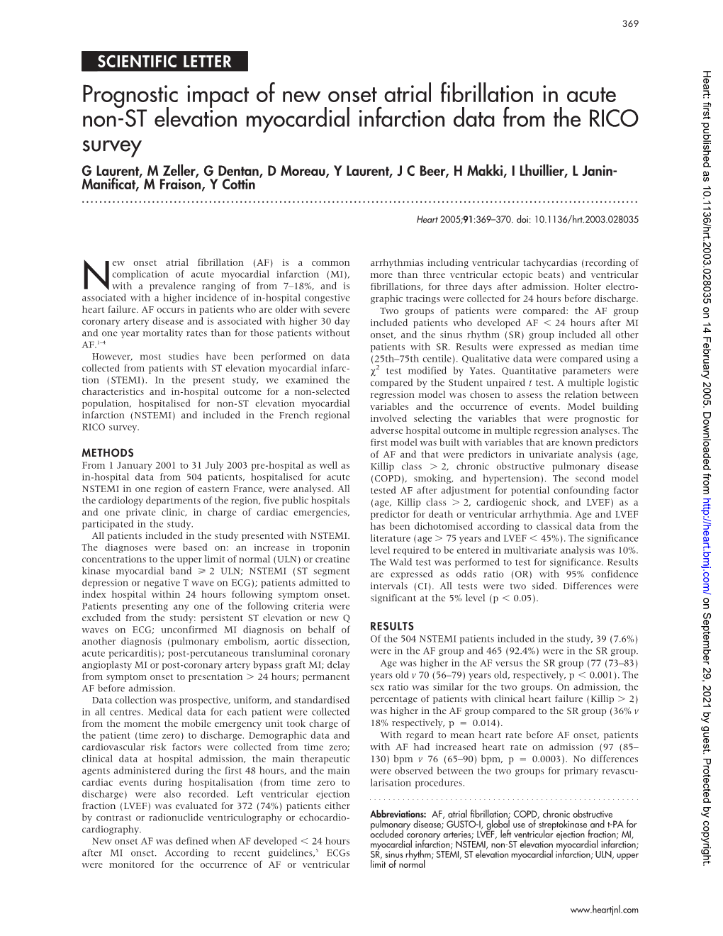 Prognostic Impact of New Onset Atrial Fibrillation in Acute Non-ST Elevation