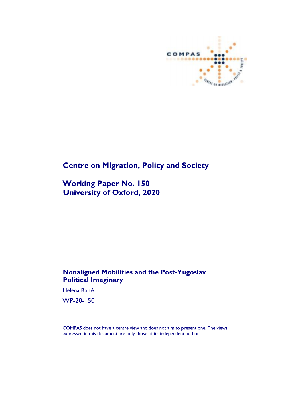 Centre on Migration, Policy and Society Working Paper No. 150