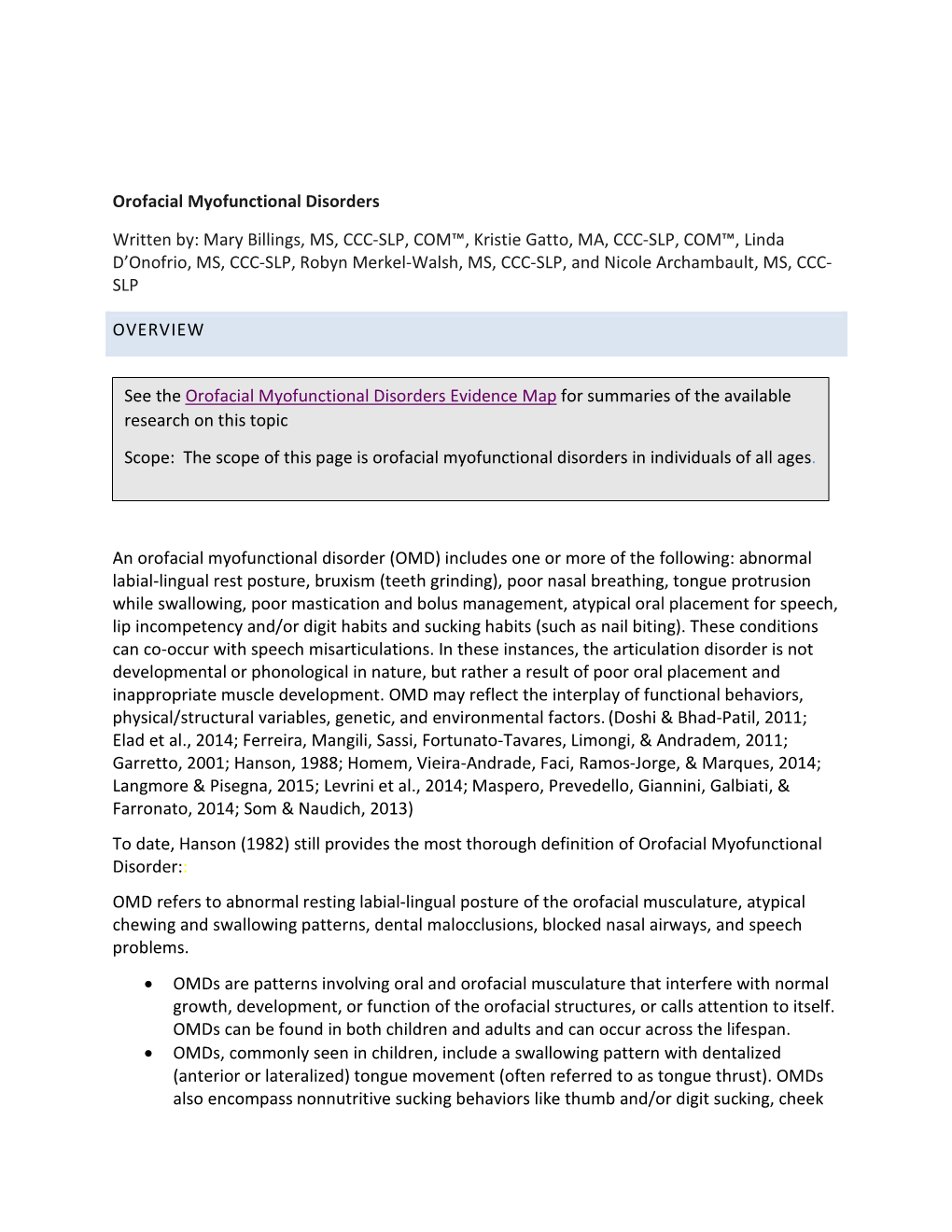 Orofacial Myofunctional Disorders Written By