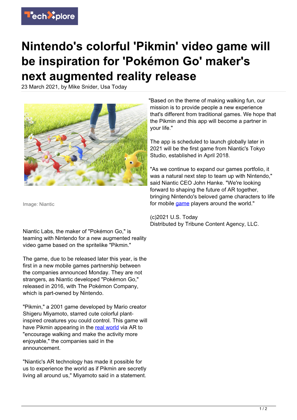 Pokémon Go' Maker's Next Augmented Reality Release 23 March 2021, by Mike Snider, Usa Today