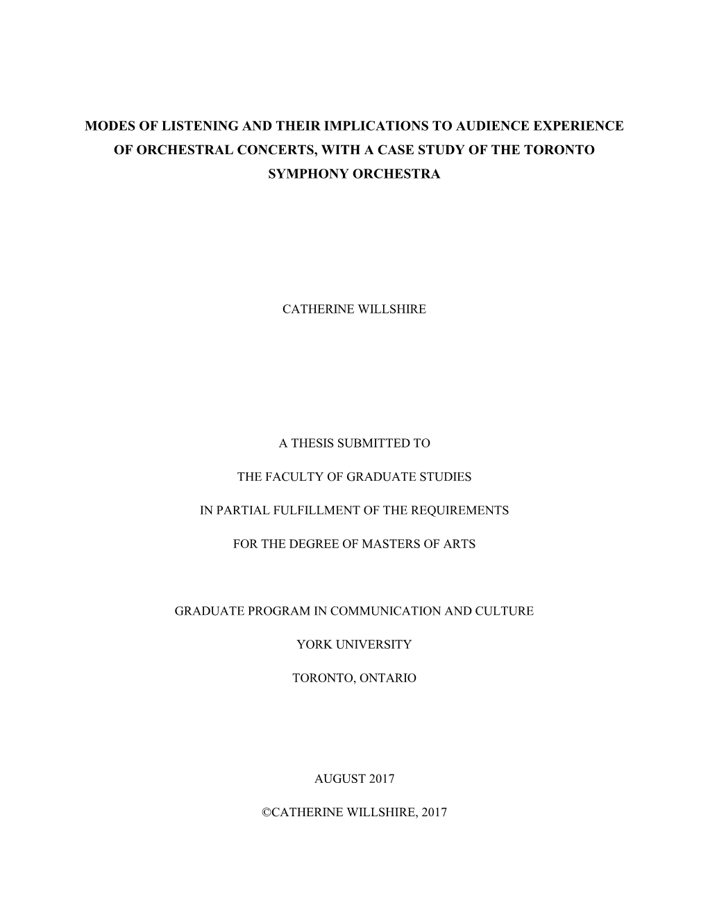 Modes of Listening and Their Implications to Audience Experience of Orchestral Concerts, with a Case Study of the Toronto Symphony Orchestra