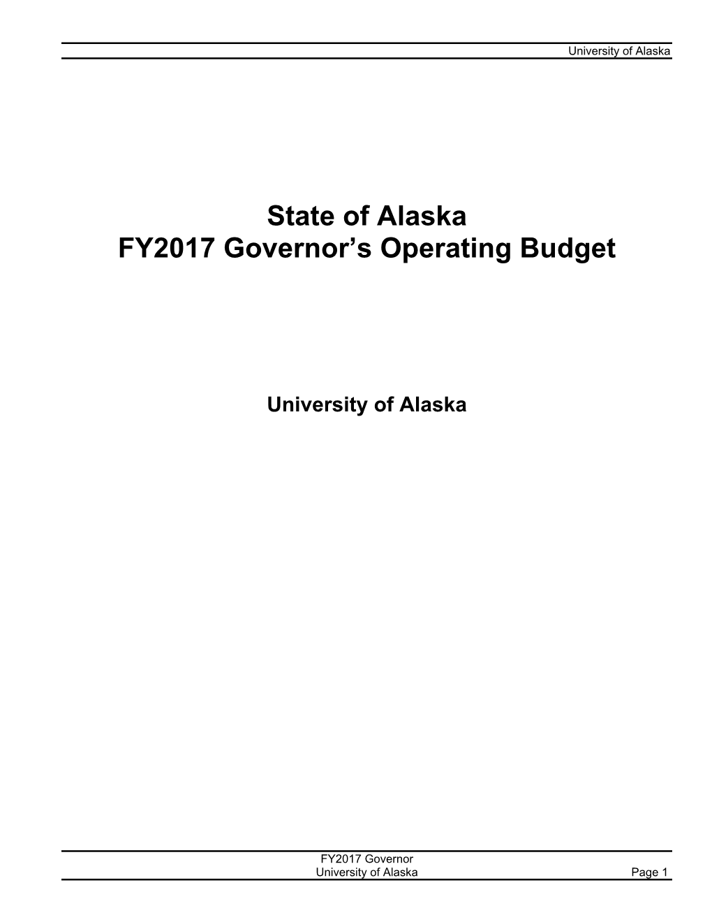 FY17 Governor's Proposed Operating and Capital Budget