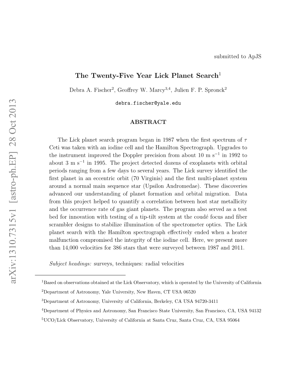 The Twenty-Five Year Lick Planet Search1