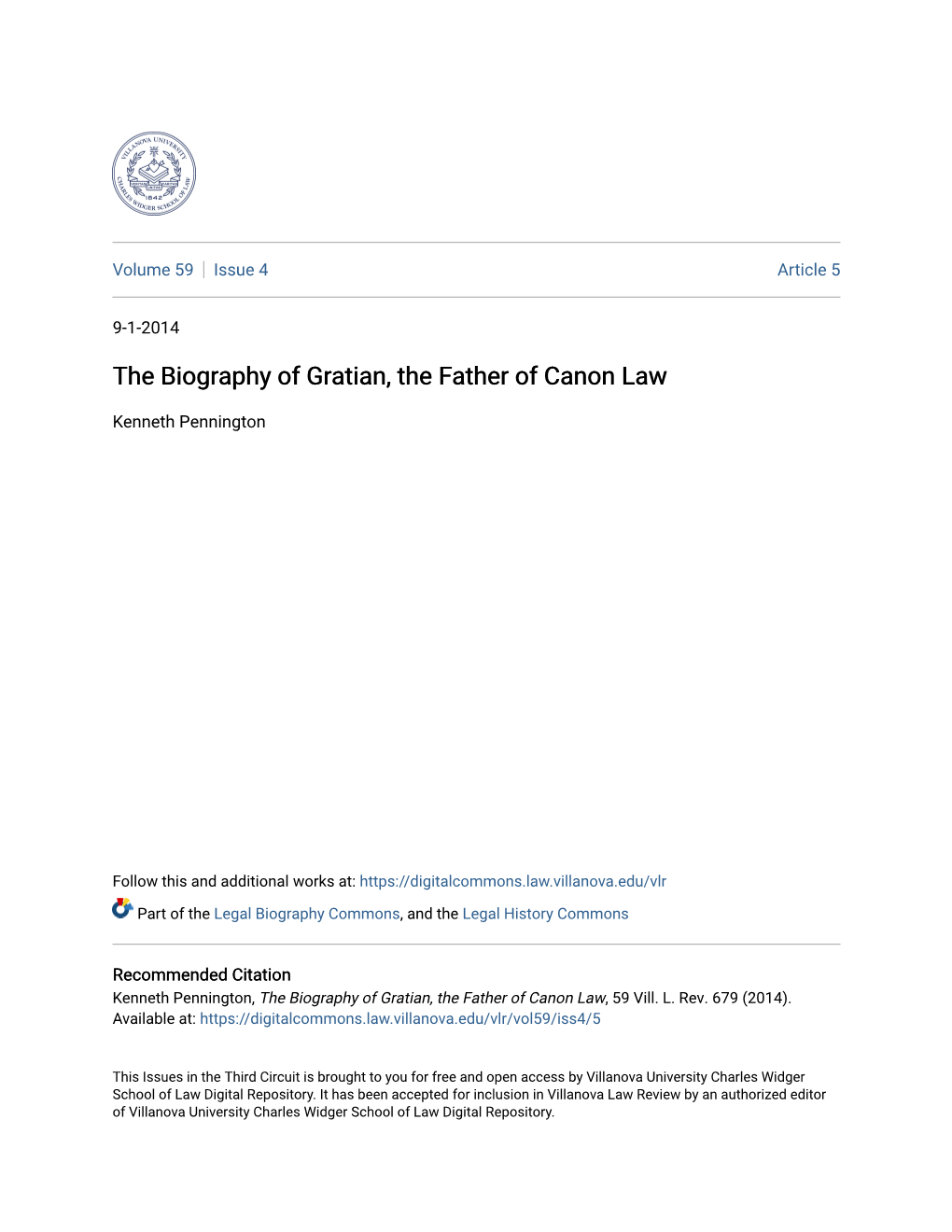 The Biography of Gratian, the Father of Canon Law