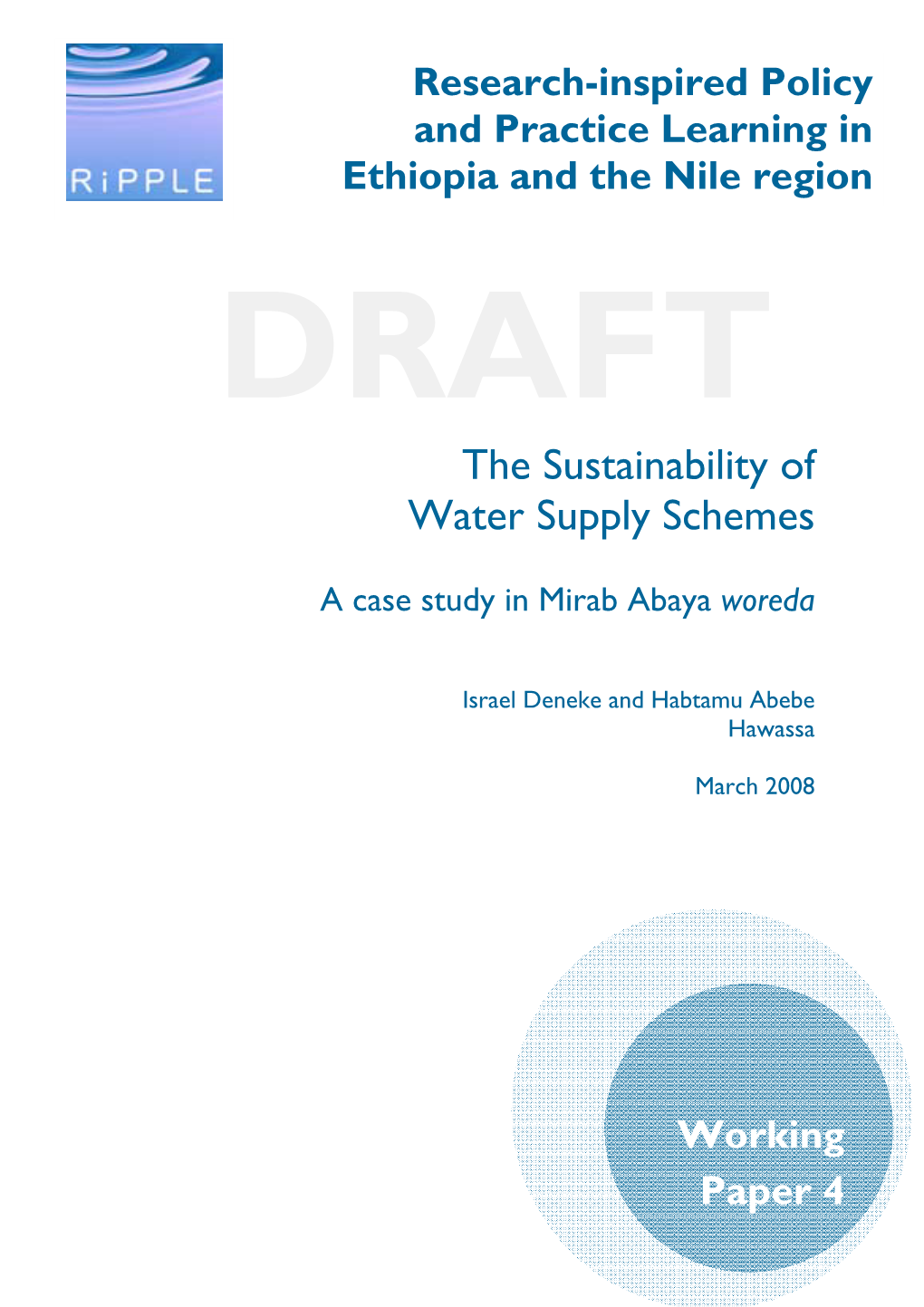 The Sustainability of Water Supply Schemes