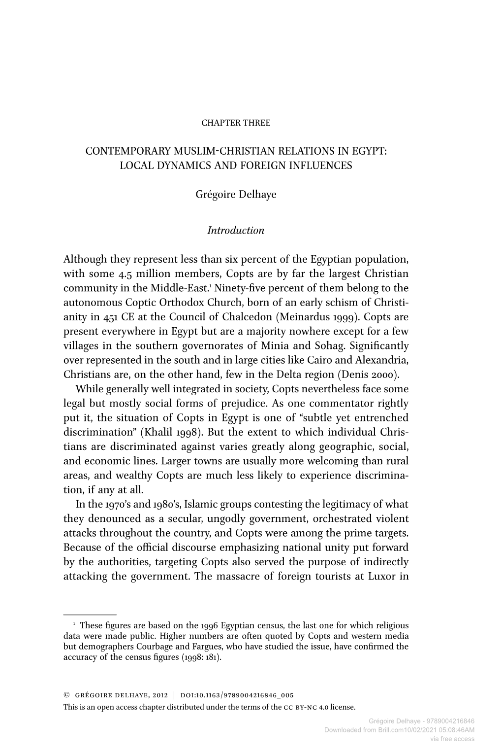 Contemporary Muslim-Christian Relations in Egypt: Local Dynamics and Foreign Influences