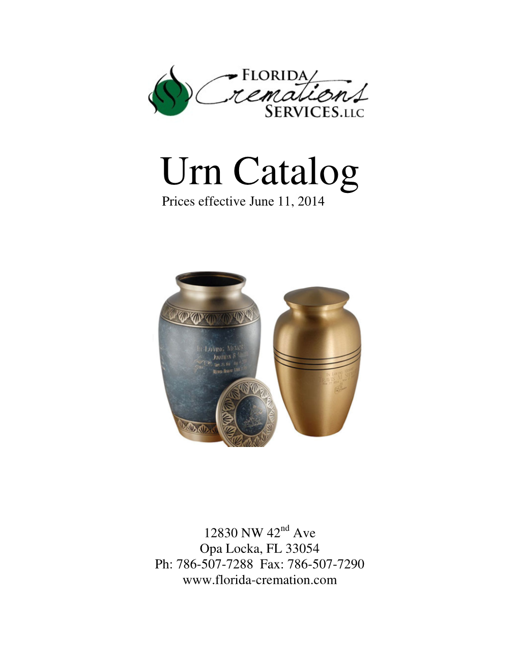 Urn Catalog Prices Effective June 11, 2014