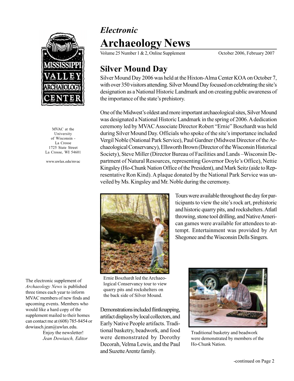 Archaeology News Volume 25 Number 1 & 2, Online Supplement October 2006, February 2007