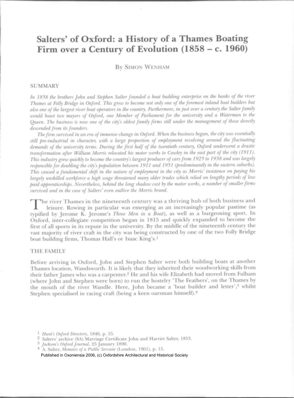 Salters' of Oxford: a History of a Thames Boating Firm Over a Century of Evolution (1858 - C